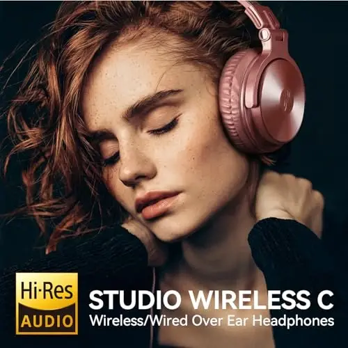 OneOdio Bluetooth Over Ear Headphones, 110 Hrs Wireless/Wired Stereo Sound Foldable Headsets with Deep Bass 50mm Neodymium Drivers for PC/Phone/Tablet - Studio Wireless Pro C, Rose Gold 