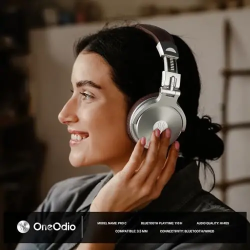 OneOdio Bluetooth Over Ear Headphones, 110 Hrs Wireless/Wired Stereo Sound Foldable Headsets with Deep Bass 50mm Neodymium Drivers for PC/Phone/Tablet - Studio Wireless Pro C, Silver - ONEODIO (1)