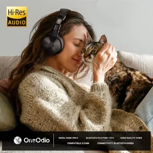 OneOdio Bluetooth Quloq Usti Quloqchinlari, 110 soat Simsiz/Simli Stereo Ovoz Katlanuvchan Quloqchinlar Chuqur Bass 50mm Neodimiy Drayverlar bilan PC/Telefon/Tablet uchun - Studio Wireless Pro C, Qora - 2
