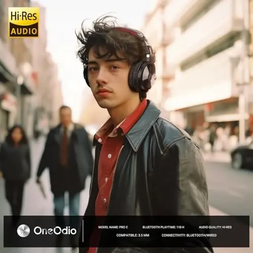 OneOdio Bluetooth quloqchinlar, 110 soat simsiz/simli stereo ovoz, buklanadigan naushniklar, chuqur bas 50 mm neodim drayverlari PC/telefon/planshet uchun - Studio Wireless Pro C, qizil - 2