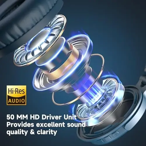 OneOdio Bluetooth quloqchinlar, 110 soat simsiz/simli stereo ovoz, chuqur basli 50 mm neodim drayverli, kompyuter/telefon/planshet uchun katlanadigan naushniklar - Studio Wireless Pro C, Sky Blue - 5