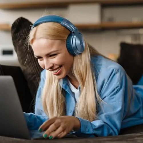 OneOdio Bluetooth quloqchinlar, 110 soat simsiz/simli stereo ovoz, chuqur basli 50 mm neodim drayverli, kompyuter/telefon/planshet uchun katlanadigan naushniklar - Studio Wireless Pro C, Sky Blue - 6