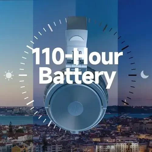 OneOdio Bluetooth quloqchinlar, 110 soat simsiz/simli stereo ovoz, chuqur basli 50 mm neodim drayverli, kompyuter/telefon/planshet uchun katlanadigan naushniklar - Studio Wireless Pro C, Sky Blue - 3