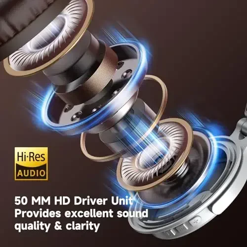 OneOdio Bluetooth quloqchinlari, 110 soat simsiz/simli stereo ovoz, chuqur basli 50 mm neodim drayverli, kompyuter/telefon/planshet uchun buklanadigan naushniklar - Studio Wireless Pro C, kumush - 5