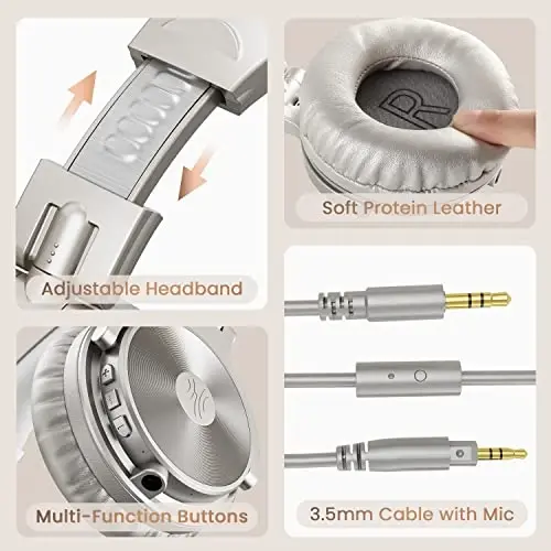 OneOdio Bluetooth quloqchinlari, 110 soat simsiz/simli stereo ovoz, katlanuvchi quloqchinlar, chuqur basli 50 mm neodimiy haydovchilar, kompyuter/telefon/planshet uchun - Studio Wireless Pro C, shampan oltin 