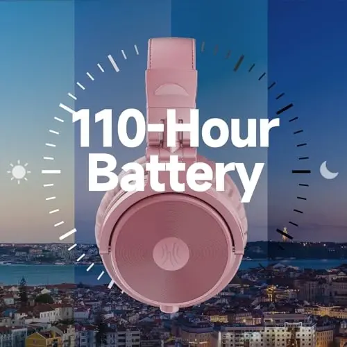 OneOdio Bluetooth quloqchinlari, 110 soat simsiz/simli stereo ovozli katlanadigan garnituralar, chuqur bassli 50 mm neodimiy drayverlari PC/Telefon/Planshet uchun - Studio Wireless Pro C, pushti oltin - 3