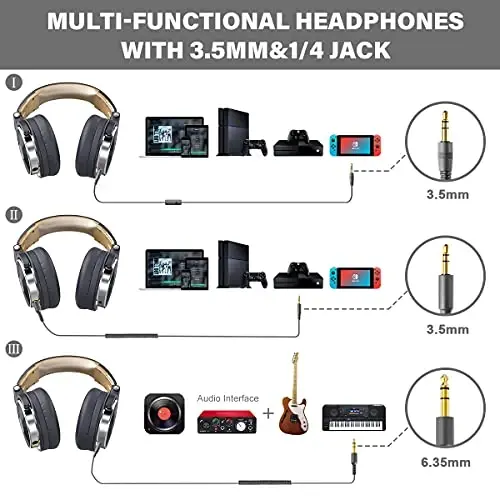 OneOdio Wired Over Ear Headphones Studio Monitor & Mixing DJ Stereo Headsets with 50mm Neodymium Drivers and 1/4 to 3.5mm Jack for AMP Computer Recording Podcast Keyboard Guitar Laptop - Grey - 2