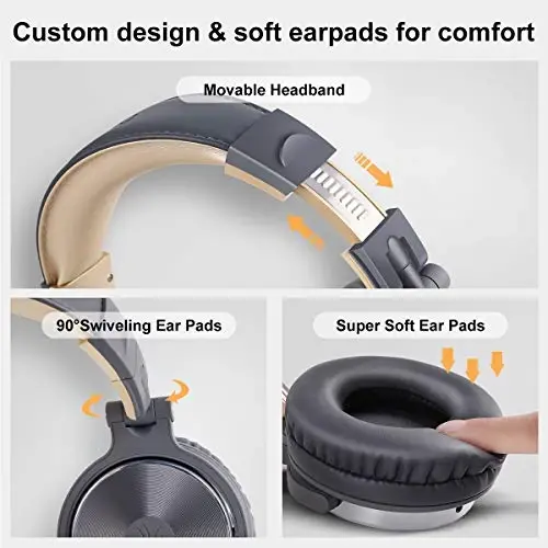 OneOdio Wired Over Ear Headphones Studio Monitor & Mixing DJ Stereo Headsets with 50mm Neodymium Drivers and 1/4 to 3.5mm Jack for AMP Computer Recording Podcast Keyboard Guitar Laptop - Grey - 5