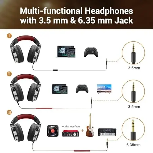 OneOdio Wired Over Ear Headphones Studio Monitor & Mixing DJ Stereo Headsets with 50mm Neodymium Drivers and 1/4 to 3.5mm Jack for AMP Computer Recording Podcast Keyboard Guitar Laptop - Red - 1