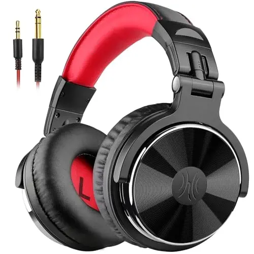 OneOdio Wired Over Ear Headphones Studio Monitor & Mixing DJ Stereo Headsets with 50mm Neodymium Drivers and 1/4 to 3.5mm Jack for AMP Computer Recording Podcast Keyboard Guitar Laptop - Red - 2