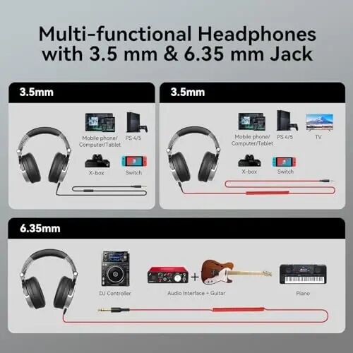 OneOdio Wired Over Ear Headphones Hi-Res Studio Monitor & Mixing DJ Stereo Headsets with 50mm Drivers and 1/4 to 3.5mm Jack for AMP Computer Recording Podcast Keyboard Guitar Laptop - Black - 6