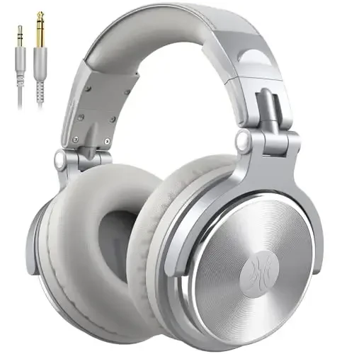 OneOdio Wired Over Ear Headphones Studio Monitor & Mixing DJ Stereo Headsets with 50mm Neodymium Drivers and 1/4 to 3.5mm Jack for AMP Computer Recording Podcast Keyboard Guitar Laptop - Silver - 2