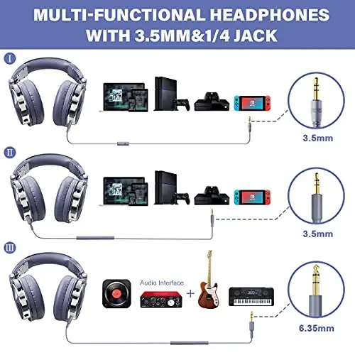 OneOdio simli quloqchinlar Studio Monitor & Mikser DJ Stereo Garnituralari 50 mm Neodim Drajverlari va 1/4 dan 3,5 mm gacha AMP Kompyuter Yozuv Podkast Klaviatura Gitara Noutbuk uchun Jek - Ochiq Moviy - 2