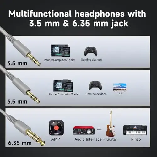 OneOdio simli quloqchinli studiya monitori va mikslash DJ stereo garnituralari, 50 mm neodim drayverlari va AMP kompyuter yozuvi podkast klaviatura gitara noutbuki uchun 1/4 dan 3,5 mm gacha uyasi 