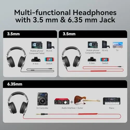 OneOdio Wired Over Ear Headphones Studio Monitor & Mixing DJ Stereo Headsets with 50mm Neodymium Drivers and 1/4 to 3.5mm Jack for AMP Computer Recording Podcast Keyboard Guitar Laptop - Black - 6