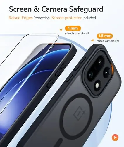 Oneplus 15 G‘ilofi uchun FNTCASE: Magnitli Mat Shaffof Muzli Yupqa Zarbaga Qarshi Telefon Qoplami | Bardoshli Ekranni Himoya Qilish | Harbiy Darajadagi Himoya Tomchisidan Himoya Qiluvchi Qoplamalar, 6.78 dyuym - 4