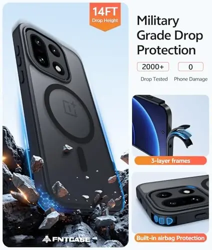 Oneplus 15 G‘ilofi uchun FNTCASE: Magnitli Mat Shaffof Muzli Yupqa Zarbaga Qarshi Telefon Qoplami | Bardoshli Ekranni Himoya Qilish | Harbiy Darajadagi Himoya Tomchisidan Himoya Qiluvchi Qoplamalar, 6.78 dyuym - 5
