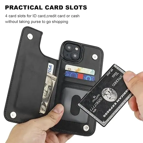 Onetop Compatible with iPhone 15 Plus Wallet Case with Card Holder, PU Leather Kickstand Card Slots Case, Double Magnetic Clasp and Durable Shockproof Cover 6.7 Inch (Black) - 4