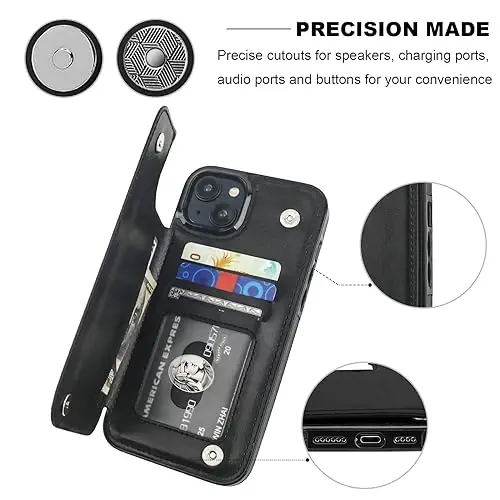 Onetop Compatible with iPhone 15 Plus Wallet Case with Card Holder, PU Leather Kickstand Card Slots Case, Double Magnetic Clasp and Durable Shockproof Cover 6.7 Inch (Black) - 6