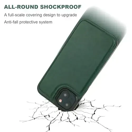 ONETOP Compatible with iPhone 15 Plus Wallet Case with Card Holder, PU Leather Kickstand Card Slots Case, Double Magnetic Clasp and Durable Shockproof Cover 6.7 Inch (Green) - 6