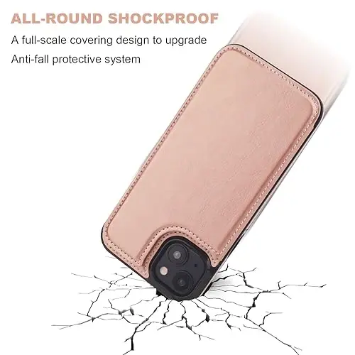 ONETOP Compatible with iPhone 15 Plus Wallet Case with Card Holder, PU Leather Kickstand Card Slots Case, Double Magnetic Clasp and Durable Shockproof Cover 6.7 Inch (Rose Gold) - 5