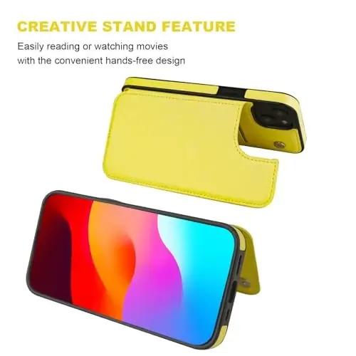 ONETOP Compatible with iPhone 15 Plus Wallet Case with Card Holder, PU Leather Kickstand Card Slots Case, Double Magnetic Clasp and Durable Shockproof Cover 6.7 Inch (Yellow) - 5