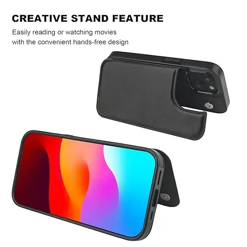 ONETOP Compatible with iPhone 15 Wallet Case with Card Holder, PU Leather Kickstand Card Slots Case, Double Magnetic Clasp and Durable Shockproof Cover 6.1 Inch (Black) - 5