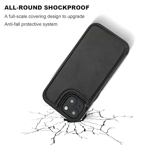 ONETOP Compatible with iPhone 15 Wallet Case with Card Holder, PU Leather Kickstand Card Slots Case, Double Magnetic Clasp and Durable Shockproof Cover 6.1 Inch (Black) - 6