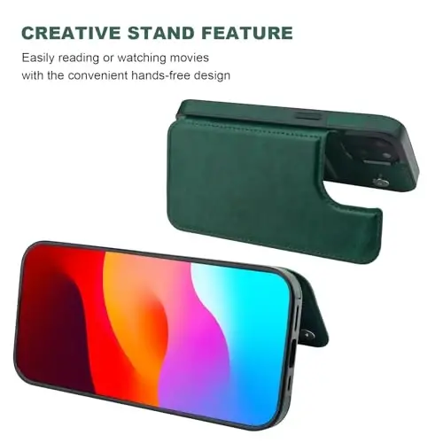 ONETOP Compatible with iPhone 15 Wallet Case with Card Holder, PU Leather Kickstand Card Slots Case, Double Magnetic Clasp and Durable Shockproof Cover 6.1 Inch (Green) - 5
