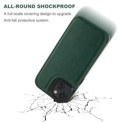 ONETOP Compatible with iPhone 15 Wallet Case with Card Holder, PU Leather Kickstand Card Slots Case, Double Magnetic Clasp and Durable Shockproof Cover 6.1 Inch (Green) - 6