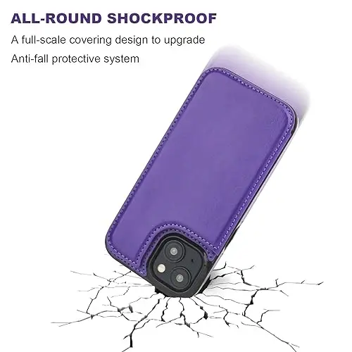 ONETOP Compatible with iPhone 15 Wallet Case with Card Holder, PU Leather Kickstand Card Slots Case, Double Magnetic Clasp and Durable Shockproof Cover 6.1 Inch (Purple) - 6