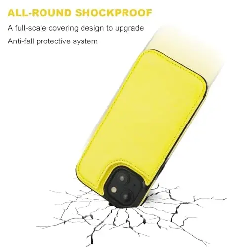 ONETOP Compatible with iPhone 15 Wallet Case with Card Holder, PU Leather Kickstand Card Slots Case, Double Magnetic Clasp and Durable Shockproof Cover 6.1 Inch (Yellow) - 6