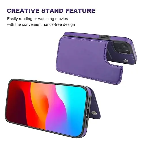 ONETOP Compatible with iPhone 15 Plus Wallet Case with Card Holder, PU Leather Kickstand Card Slots Case, Double Magnetic Clasp and Durable Shockproof Cover 6.7 Inch (Purple) - 9