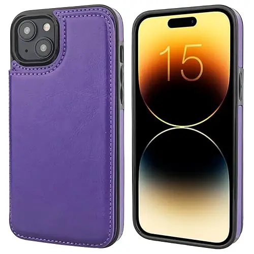 ONETOP Compatible with iPhone 15 Plus Wallet Case with Card Holder, PU Leather Kickstand Card Slots Case, Double Magnetic Clasp and Durable Shockproof Cover 6.7 Inch (Purple) - OT ONETOP (1)