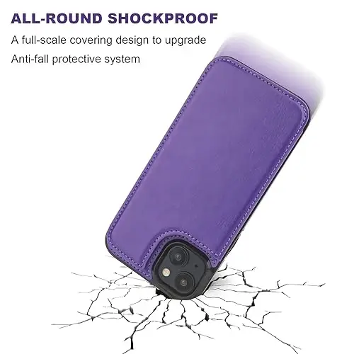 ONETOP iPhone 15 Plus uchun mos keluvchi hamyonli gʻilof, kartalar uchun joyi bor PU teri oyoqli gʻilof, qoʻsh magnit qisqich va zarbaga chidamli bardoshli qopqoq 6,7 dyuym (siyohrang) - 5