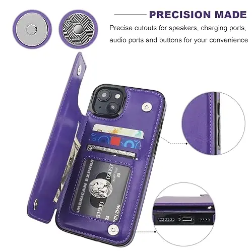 ONETOP iPhone 15 Plus uchun mos keluvchi hamyonli gʻilof, kartalar uchun joyi bor PU teri oyoqli gʻilof, qoʻsh magnit qisqich va zarbaga chidamli bardoshli qopqoq 6,7 dyuym (siyohrang) - 6