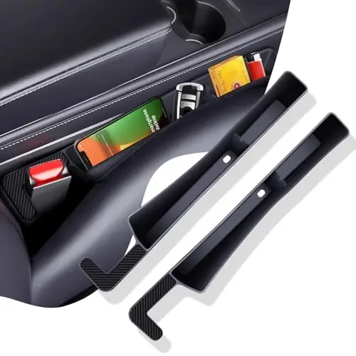 ONISMEZ 2PCS Car Seat Gap Filler Organizer,Multifunctional Car Gap Fillers with USB and Phone Holder, Universal Car Seat Storage Organizer Between Seats for Phone, Keys, Eyeglasses(Black) - 1