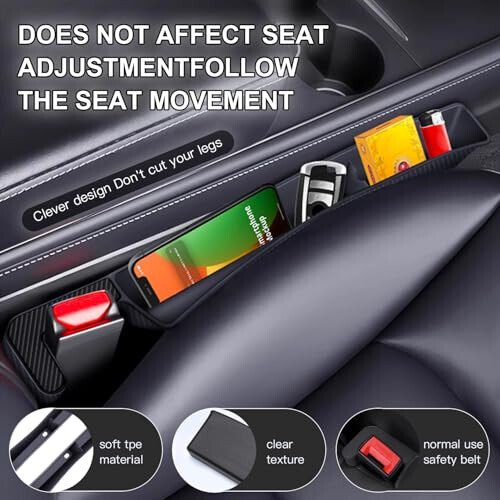 ONISMEZ 2PCS Car Seat Gap Filler Organizer,Multifunctional Car Gap Fillers with USB and Phone Holder, Universal Car Seat Storage Organizer Between Seats for Phone, Keys, Eyeglasses(Black) - 4