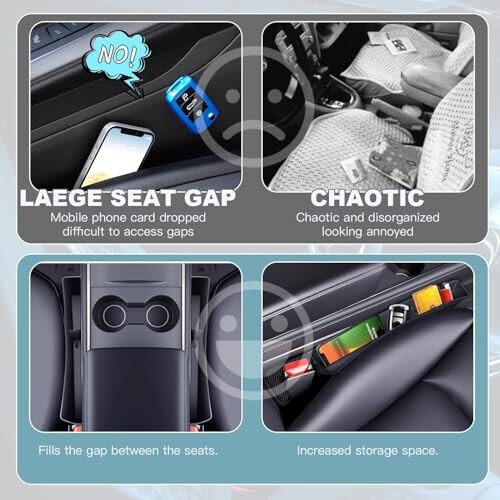 ONISMEZ 2PCS Car Seat Gap Filler Organizer,Multifunctional Car Gap Fillers with USB and Phone Holder, Universal Car Seat Storage Organizer Between Seats for Phone, Keys, Eyeglasses(Black) - 5