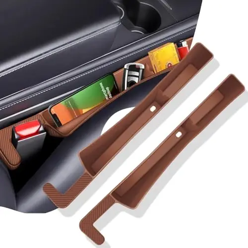 ONISMEZ 2PCS Car Seat Gap Filler Organizer,Multifunctional Car Gap Fillers with USB and Phone Holder, Universal Car Seat Storage Organizer Between Seats for Phone, Keys, Eyeglasses(Brown) - 1