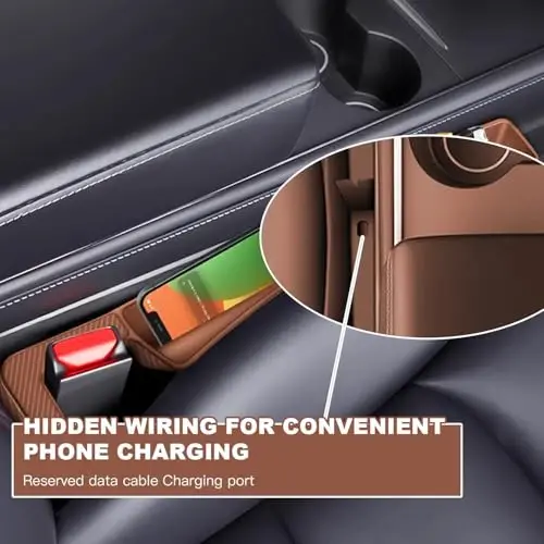 ONISMEZ 2PCS Car Seat Gap Filler Organizer,Multifunctional Car Gap Fillers with USB and Phone Holder, Universal Car Seat Storage Organizer Between Seats for Phone, Keys, Eyeglasses(Brown) - 2