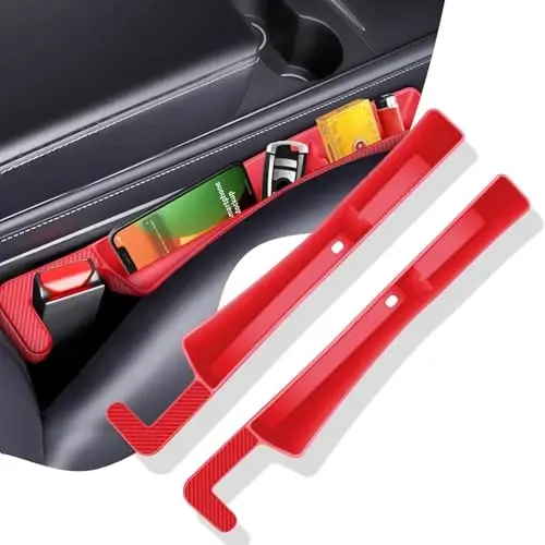 ONISMEZ 2PCS Car Seat Gap Filler Organizer,Multifunctional Car Gap Fillers with USB and Phone Holder, Universal Car Seat Storage Organizer Between Seats for Phone, Keys, Eyeglasses(Red) 