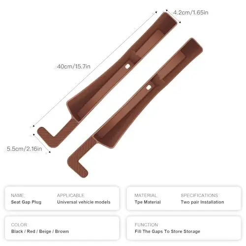ONISMEZ 2PCS Avtomobil o‘rindig‘i orasidagi bo‘shliqni to‘ldiruvchi organizer, USB va telefon ushlagichi bilan ko‘p funksiyali avtomobil bo‘shliq to‘ldirgichlari, telefon, kalitlar, ko‘zoynaklar uchun o‘rindiqlar orasidagi universal avtomobil o‘rindig‘ini saqlash organizatori (jigarrang) - 3