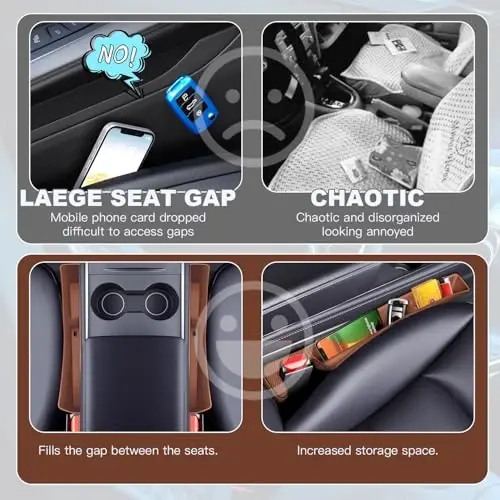 ONISMEZ 2PCS Avtomobil o‘rindig‘i orasidagi bo‘shliqni to‘ldiruvchi organizer, USB va telefon ushlagichi bilan ko‘p funksiyali avtomobil bo‘shliq to‘ldirgichlari, telefon, kalitlar, ko‘zoynaklar uchun o‘rindiqlar orasidagi universal avtomobil o‘rindig‘ini saqlash organizatori (jigarrang) - 5