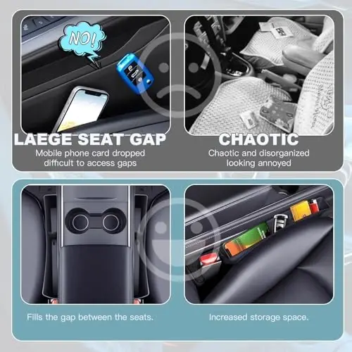 ONISMEZ 2PCS Car Seat Gap Filler Organizer, Multifunctional Car Gap Fillers with USB and Phone Holder, Universal Car Seat Storage Organizer Between Seats for Phone, Keys, Eyeglasses(Black) - 5
