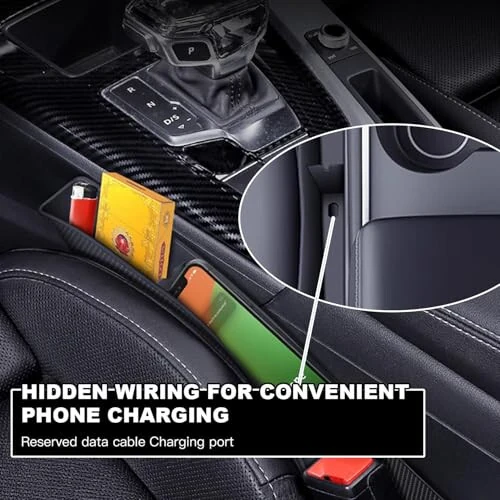 ONISMEZ 2PCS Car Seat Gap Filler Organizer, Multifunctional Car Gap Fillers with USB and Phone Holder, Universal Car Seat Storage Organizer Between Seats for Phone, Keys, Eyeglasses(Black) - 3