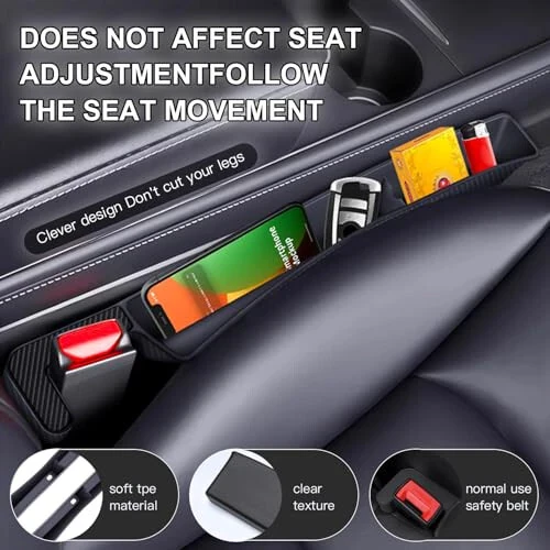 ONISMEZ 2PCS Car Seat Gap Filler Organizer, Multifunctional Car Gap Fillers with USB and Phone Holder, Universal Car Seat Storage Organizer Between Seats for Phone, Keys, Eyeglasses(Black) - 4