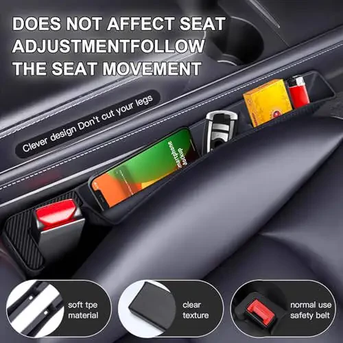 ONISMEZ 2PCS Car Seat Gap Filler Organizer, Multifunctional Car Gap Fillers with USB and Phone Holder, Universal Car Seat Storage Organizer Between Seats for Phone, Keys, Eyeglasses(Black) - 4