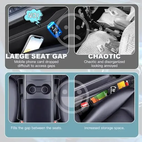 ONISMEZ 2PCS Car Seat Gap Filler Organizer, Multifunctional Car Gap Fillers with USB and Phone Holder, Universal Car Seat Storage Organizer Between Seats for Phone, Keys, Eyeglasses(Black) - 5
