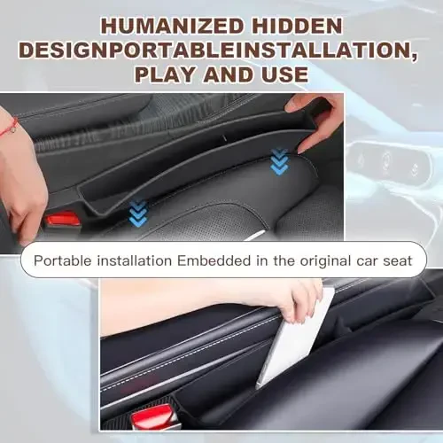ONISMEZ 2PCS Car Seat Gap Filler Organizer,Multifunctional Car Gap Fillers with USB and Phone Holder, Universal Car Seat Storage Organizer Between Seats for Phone, Keys, Eyeglasses(Brown) - 6